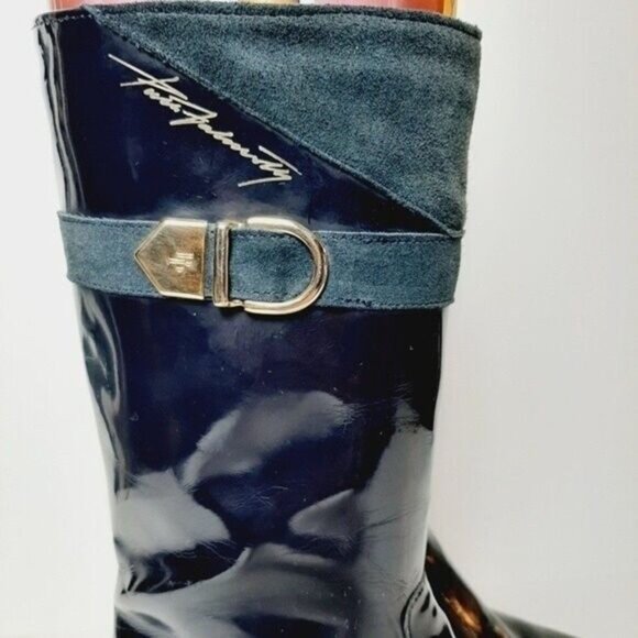 PERTTI PALMROTH Vintage Rain Boots Navy & Teal Sz 6.5 - Picture 3 of 9